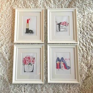 Set of 4 white/ivory framed canvas bedroom/closet prints pictures
